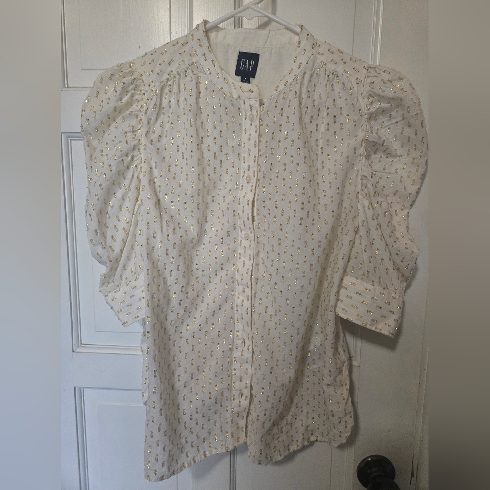GAP Cream Blouse with Gold Foil Dot Accents